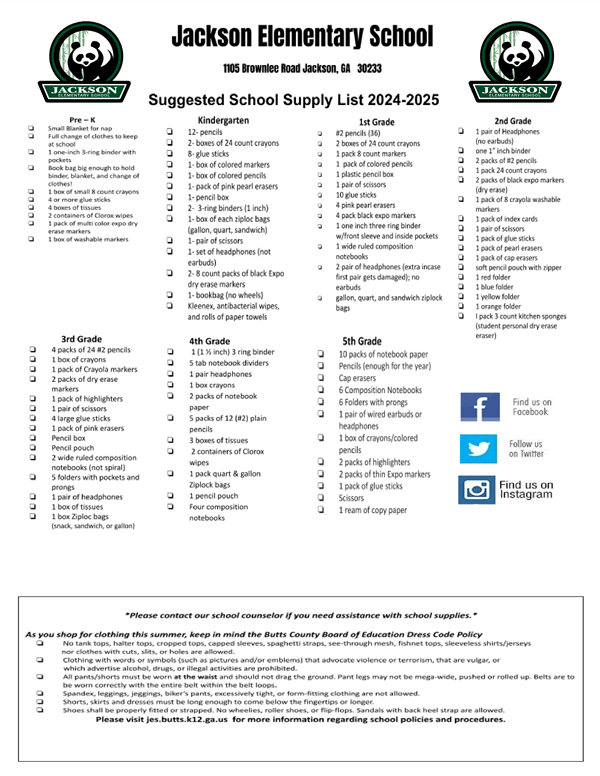  2024-2025 School Supply List